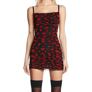 Dolls Kill Black Sheer Mesh Velvet Heart Gothic Sexy Club Cosplay Mini Dress XXL